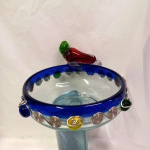 GRETCHEN Hand-Blown Serving Dish Clear Glass & Cobalt Blue 🌶  Stones & Metal